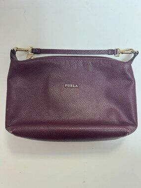 Furla Pebbled Leather Zip-Top Crossbody Shoulder Bag - Plum Burgundy